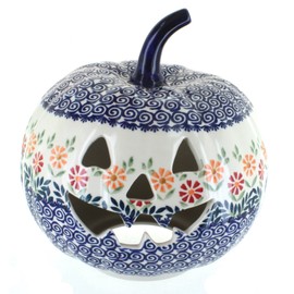 Blue Rose Polish Pottery Garden Bouquet Large Pumpkin Luminary