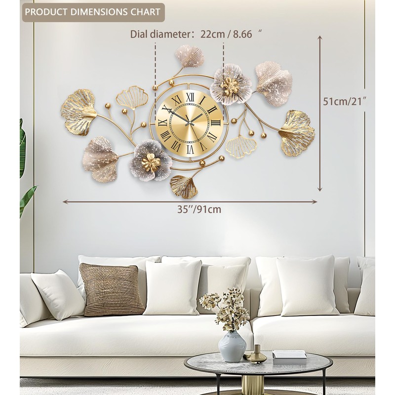 JXQXYN Clocks for Living Room, Large Wall Clock, 3D Silent