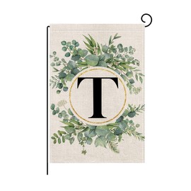 wyooxoo Monogram Letter T Floral Garden Flag 12x18 Inch Double Sided Outside Outdoor Family Last Name Initial Yard Flag