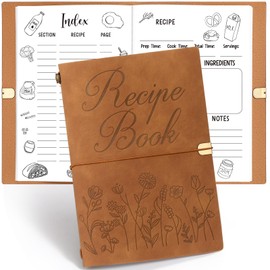 Mooliwe Blank Recipe Book to Write in Your Own Recipes A5 Leather Family Recipe Notebook Recipe Book for Mom Cooking Gift Recipe Journal with 160 Recipes(Brown)