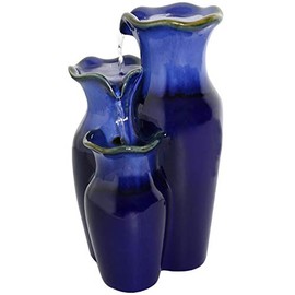 Sunnydaze 11-Inch Tiered Blue Ceramic Glazed Pitchers Indoor Desktop Tabletop Water Fountain - Mini Interior Water Feature - Small Decorative Fountain for Home and Office