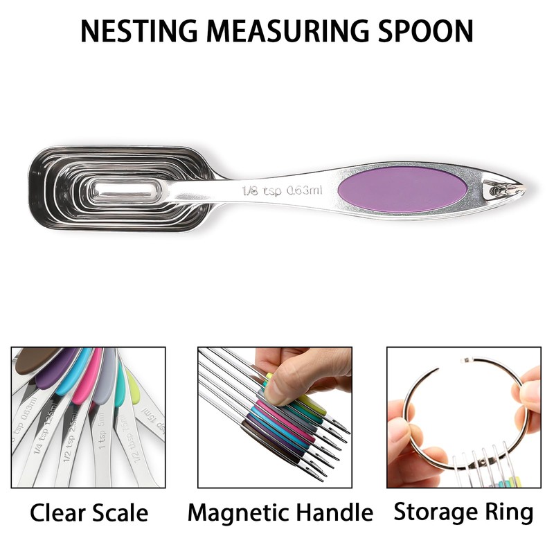 Magnetic Measuring Spoons Set of 7,Stainless Steel Measuring Spoons with