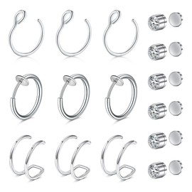 VCMART Fake Nose Ring Hoop Faux Fake Nose Ring Piercing Nose Cuffs for Non Pierced Nose Clip on Nose Ring Jewelry for Women Men Silver