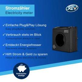 REV Electricity Meter EX – Awarded by Stiftung Warentest with Grade 1.7 – Measure Your Power Consumption, Electric Meter for Sockets, Electric Meter, Black