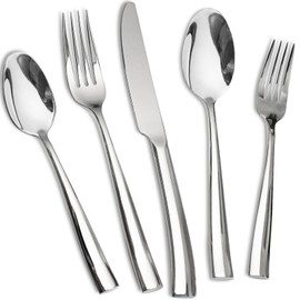 18/10 5-Piece Silverware Set, Flatware Set Stainless Steel, Modern Cutlery Set, Service for 1, Mirror Finish Dishwasher Safe