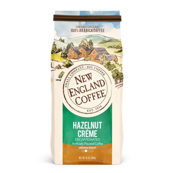 New England Coffee Hazelnut Crème Decaffeinated Medium Roast Ground Coffee 10 oz. Bag
