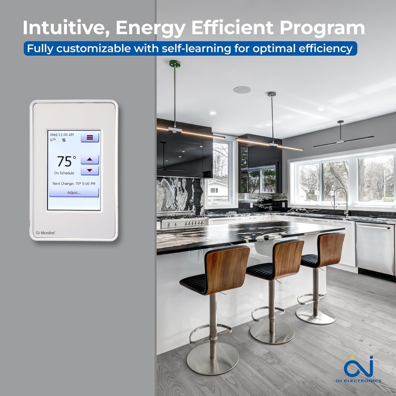 OJ Microline Touchscreen Programmable Radiant Floor Heating Thermostat 120/240V, Dual