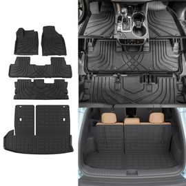 Rongtaod Floor Mat Compatible with 2014-2019 Toyota Highlander Trunk Mat Cargo Mat Cargo Liner Back Seat Cover Protector Floor Liner 2019 Highlander Accessories (Trunk Mat with Backrest Mat+Floor Mat)