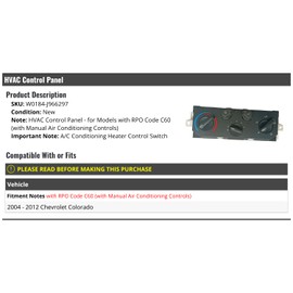 HVAC Climate Control Panel - Compatible with 2004-2012 Chevy Colorado (with Manual AC Controls)
