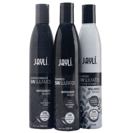 Jayli Shampoo Matizador + Sellador + Acondicionador Negro Sin Sal / Sulfatos / Parabenos (3 Pack), 320.0 mililitro