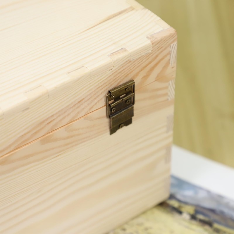 JJSQ Large Wooden Storage Box with Hinged Lid Rectangle Unfinished