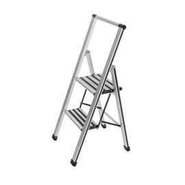 WENKO 2 Step Ladder, Aluminum Folding Step Stool with Wide Anti Slip Steps, Heavy Duty Step Stool, Hold up to 330lbs, Lightweight Indoor Outdoor Ladder, 17.3 x 39.8 x 2.2 in, Silver