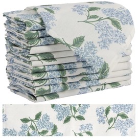 Sage Green Hydrangea Cloth Napkins Set of 12,Blue and White Vintage Floral Dinner Napkins Natural Linen Cotton -Reusable, Premium Hotel Quality Party Napkin Towels for Everyday Use, Weddings