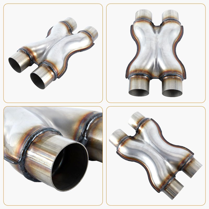 3" Universal Exhaust X Pipe, 12" Total Length, Stainless Steel