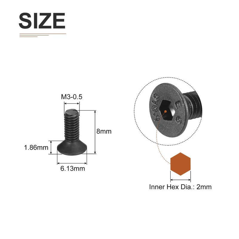 DTGN M3-0.5x8mm Flat Head Socket Cap Screws, 100 Pack Hex