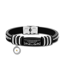 Uloveido Black Leather Religious Cuff Bracelet with Round Mustard Seed, Men Women Christian Jewelry Gift Engraved Faith Small AS A Mustard Seed Can Move Mountains Matthew 17:20