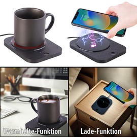 PEARL 2 in 1 USB Cup Warmer with Qi Compatible Charging Station 15W up to 55°C
