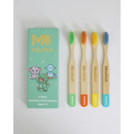 MeeRoh Bamboo Toothbrush for Kids – Eco-Friendly, Soft Bristles, 4-Pack