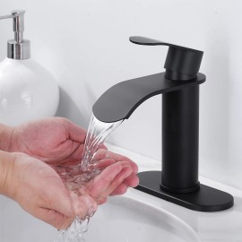 Single Handle Vanity Faucet Gold Waterfall Bathroom Faucet SUS 304 Stainless Steel Basin Sink Faucet Tap for RV LavatoryColor: Black, Surface Finishing: Blackened