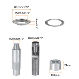 HARFINGTON 100pcs Grommet Tool Kit 20mm Copper Grommet Eyelet Set with Hole Hollow Punch, Grommet Setter Tools for Clothing Leather Fabric Belt, Silver Tone