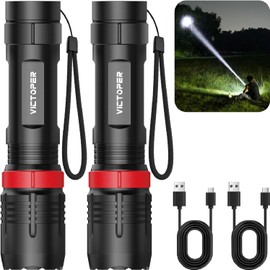 Victoper - Linternas LED de alta potencia, 10000 lúmenes, linterna táctica súper brillante, recargable, 5 modos de zoom impermeable para emergencias,