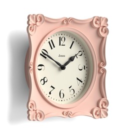JONES CLOCKS® Rialto Wall Clock | Scroll Vintage Square Clock | 25 cm | Pink | Ideal for Living Room or Bedroom