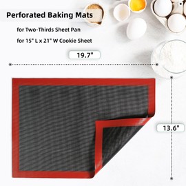 Amyandone Perforated Silicone Baking Mat for Two-Thirds Size Pan, Non-Stick Eclair Baking Mat for 15x21 Big Sheet, Reusable Cookie Sheet Liner for Two Thirds Sheet Pans for Sugar Cookies 1 PCS