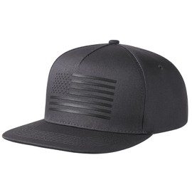 UALON Baseball Cap, Snapback Trucker Hat for Men & Women with American Flag and Adjustable, Breathable Mesh, Flat Bill Hats Dark Gray