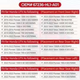 JAVIK Right RH Door Latch Compatible with Honda Pioneer 500 700 1000 2014-2024 Big Red 700 2009-2014 Talon 1000R 1000X 2019-2023 OEM# 67236-HL1-A01