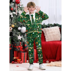 BesserBay Boys Christmas Ugly Outfit Xmas Tree Tie Green Sweatshirt Set 13-14 Years