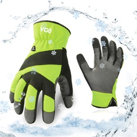 Vgo... 0℃/32°F Winter Cow Leather Work Gloves, Cold Weather Waterproof Safety Work Gloves,Cold Storage or Freezer Use, with Warm Polar Fleece Lining 1Pair PU7741FLWP (Green,L)