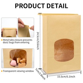 Bakbania 100 Pcs Bakery Bags with Window,9.6x6.1x2.8 inch Tin Tie Tab Lock Bread Storage Bags for Packaging Cookies, Loaf, Popcorn