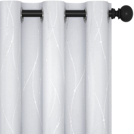 Deconovo Room Darkening Curtains, White Curtain, Thermal Insulated Soundproof Drapes, Silver Wave Dot Print, 42 x 63 Inch Long, Grommet Machine Washable Window Panels for Bedroom Living Room, Set of 2
