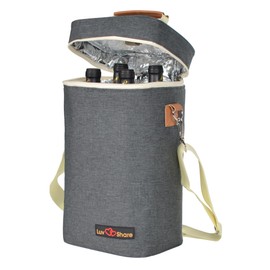 Wine Carrier Tote, Insulated Leakproof Wine Cooler Bag, Wine Travel Bag Tote for Picnic BYOB Restaurant Beach, Padded Portable Wine Bottle Carrier Gift (Grey, 4 bottle-14" x 9.2" x 7" (L x W x H))
