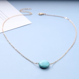 Inilbran Boho Turquoise Pendant Necklace Gold Round Turquoise Pearl Choker Necklace Vintage Turquoise Necklace Choker Necklace Choker Minimalist Blue Gemstone Necklace Jewelry for Women Girls
