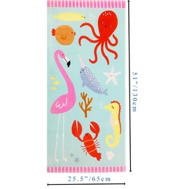YIFONTIN Beach Towel for Kids Velour Terry Blanket Throw 100% Cotton 25.5X51 inches for Swimming Bath Travel Camping and Picnic, Flamingo Lobster Octopus.