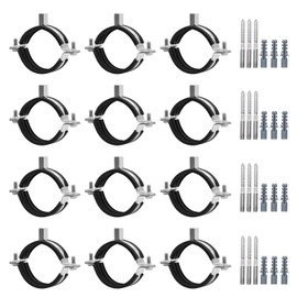 12 Pcs 1.5-1.7 Inch Split Ring Pipe Hanger, 38-43mm Heavy Duty Adjustable Pipe Bracket Clamp with Screw & Expansion Tube, Wall Ceiling Mount Combination Thread M8/M10 Metal Pipe Clamps