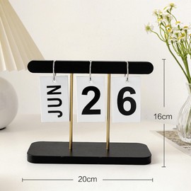 Mumusuki Desk Calendar Standing Flip, Wooden Perpetual Flip Calendar Modern Daily Desktop Calendar Farmhouse Desktop Calendar for Home Office Decor(Black)