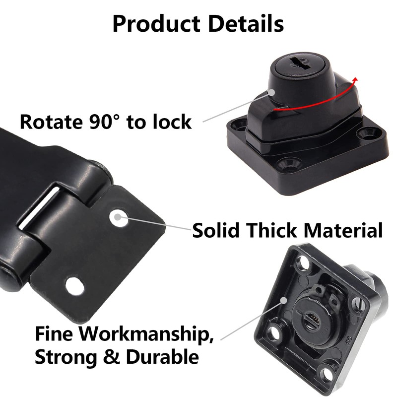 Kyuionty 4 Pcs Keyed Hasp Locks 3 Inch Twist Knob
