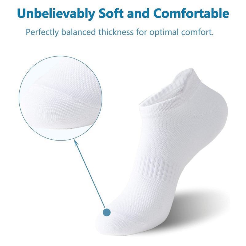 Womens Ankle Socks Cotton Athletic Running Low Cut Socks White