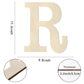 Wooden Letters 12 Inch R, 1/5 Inch Thick Large Wooden Letters for Wall Decor Unfinished Big Wood Letters for Crafts DIY Home Birthday Wedding Party Decorations