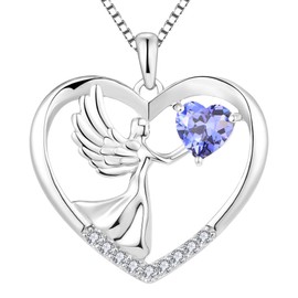 YL Heart Necklace Sterling Silver Angel Wings Love Pendant Created Tanzanite Jewelry for Women