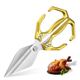 Dream Reach Heavy Duty Poultry Shears Kitchen Scissors for Food with Ergonomic Handle, Japanese High-Carbon Steel Cooking Scissors for Kitchen, Chicken, Meat, Seafood, Bone Cutting (Gold)