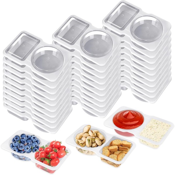 30 PCS Double Compartment Condiment Container with Lids, 5 oz