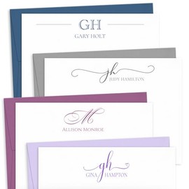 Tarjetas de notas personalizadas a medida con iniciales de monograma - Papelería de correspondencia plana y plegada - Notas de agradecimiento