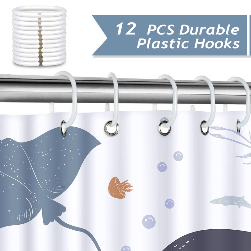 Bonhause Shower Curtain Whale Fish Ocean Shower Curtains for Kids