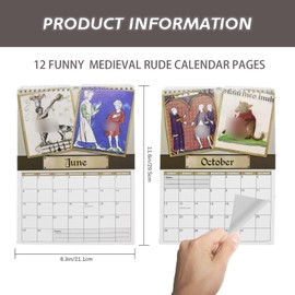 Rude Medieval Dick Pics Wall Calendar 2025 UK, Funny Pic Monthly Planner Hanging Calendars, Great Gift for Birthdays, Secret Santa Christmas Stocking Present