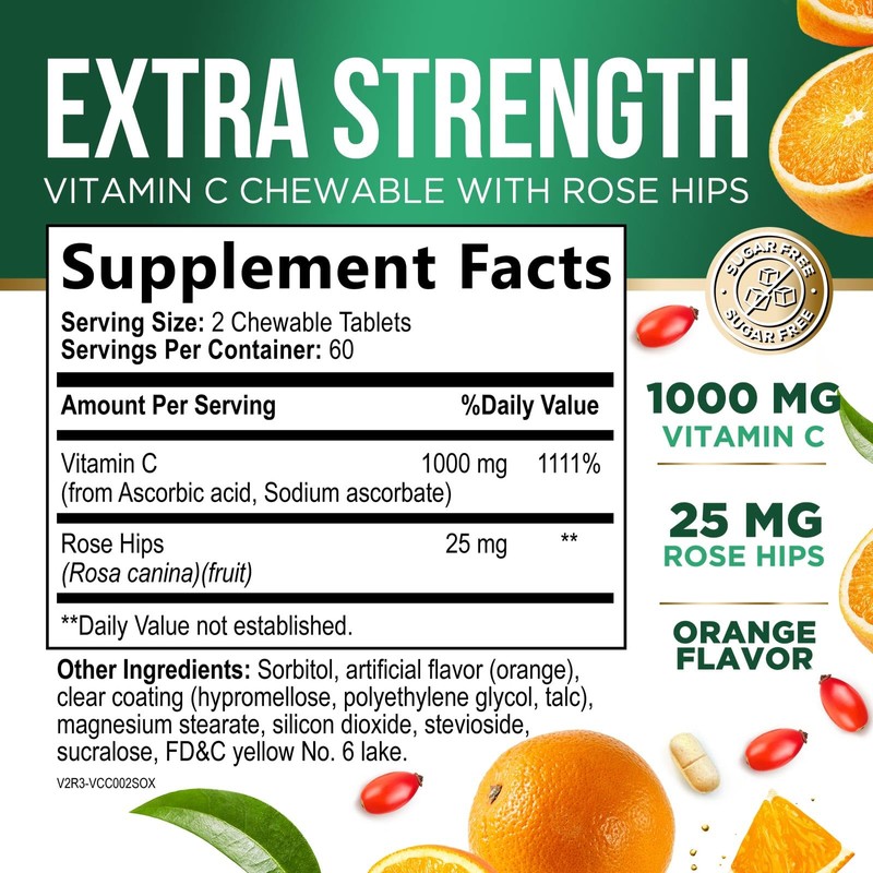 Vitamin C Chewable 1000mg - Extra Strength Antioxidants for Powerful