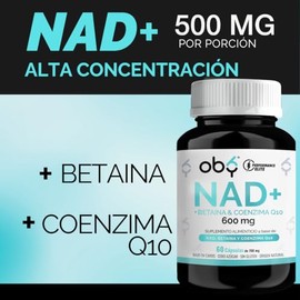 OBY NAD+ | NAD potenciado con Betaina y Coenzima Q10 (CoQ10) | Precursor de Nicotinamida Ribosa y NMN | 60 dias