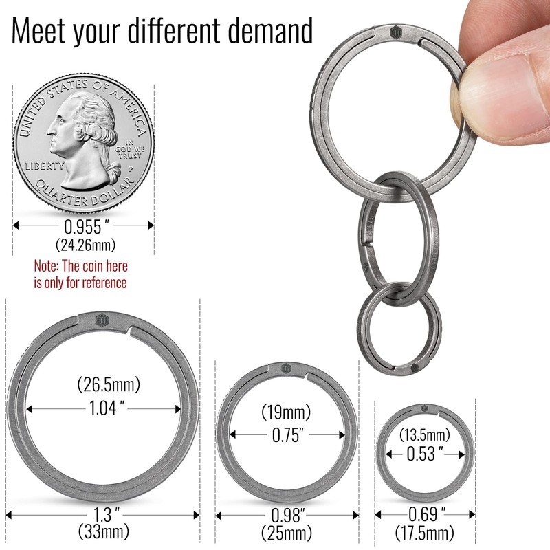 KeyUnity Titanium Key Ring Set of 3, 33/25/17.5 mm Split